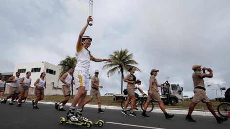 Olympic Torch travels by rollerskis for Rio 2016